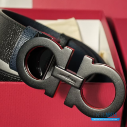 QC Salvatore Ferragamo Reversible Gancini Belt in Black and Red Textured Leather