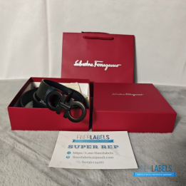 QC Salvatore Ferragamo Reversible Gancini Belt in Black and Red Textured Leather