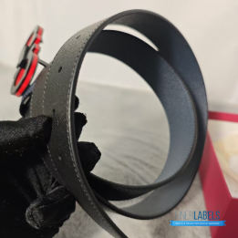 QC Salvatore Ferragamo Reversible Gancini Belt in Black and Red Textured Leather