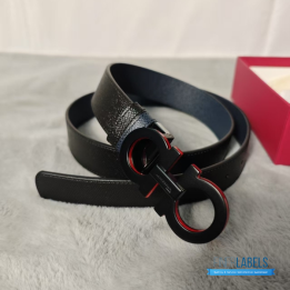 QC Salvatore Ferragamo Reversible Gancini Belt in Black and Red Textured Leather