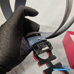 QC Salvatore Ferragamo Reversible Gancini Belt in Black and Red Textured Leather