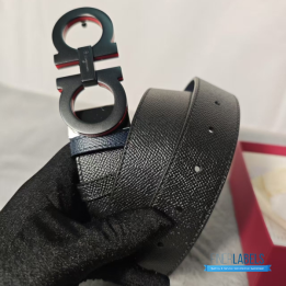 QC Salvatore Ferragamo Reversible Gancini Belt in Black and Red Textured Leather