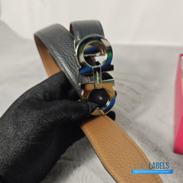 QC Salvatore Ferragamo Calfskin Reversible Gancini Belt
