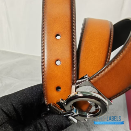 QC Salvatore Ferragamo Gancini Reversible Leather Belt in Brown Leather with a Silver-Tone Buckle