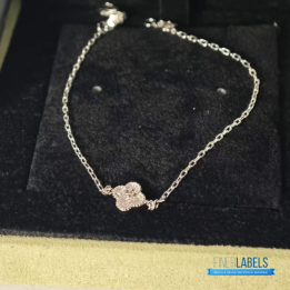 QC VCA 18K White Gold Diamond Sweet Alhambra Bracelet