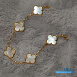 QC VCA Vintage Alhambra 5-motif bracelet in yellow gold and mother-of-pearl