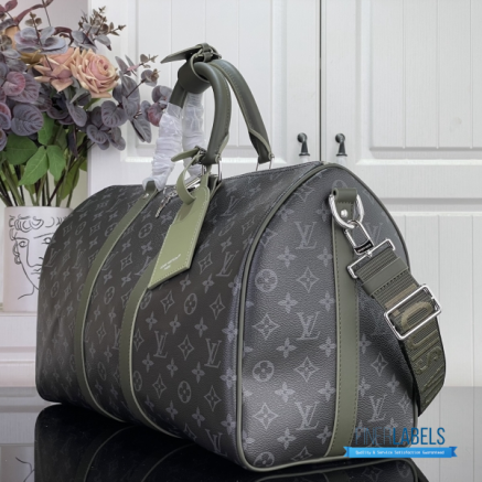 LV Keepall Bandoulière 45 (Khaki Green Monogram Eclipse Coated Canvas)