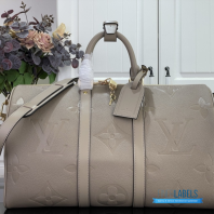 LV Keepall Bandoulière 45 (Tourterelle Monogram Empreinte Giant Leather)