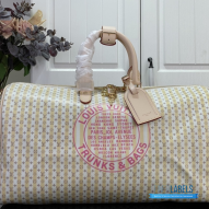 LV Keepall Bandoulière 45 (Banana Yellow LV Stamp Linen-and-Cotton Coated Canvas)