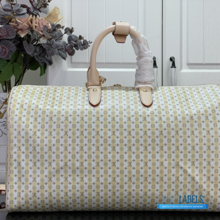 LV Keepall Bandoulière 45 (Banana Yellow LV Stamp Linen-and-Cotton Coated Canvas)