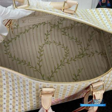 LV Keepall Bandoulière 45 (Banana Yellow LV Stamp Linen-and-Cotton Coated Canvas)