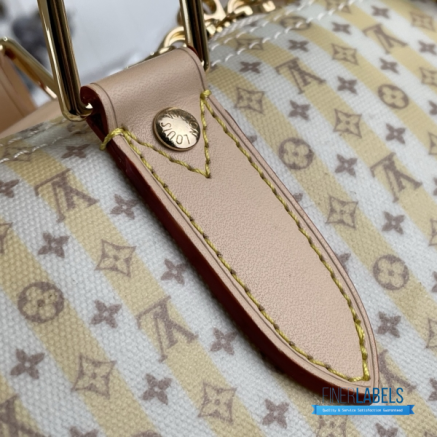 LV Keepall Bandoulière 45 (Banana Yellow LV Stamp Linen-and-Cotton Coated Canvas)