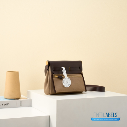 Hermes Herbag 20 Mini Khaki Canvas Leather Bag