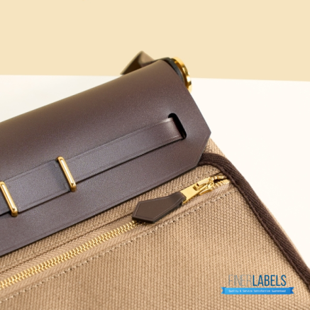 Hermes Herbag 20 Mini Khaki Canvas Leather Bag