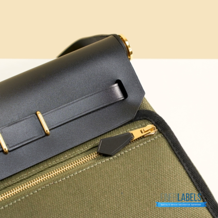 Hermes Herbag 20 Mini Olive Green Canvas Leather Bag
