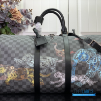 LV Keepall Bandoulière 50 (Damier Graphite Stamps Coated Canvas)