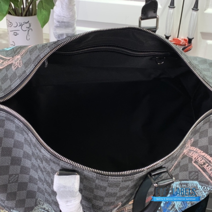 LV Keepall Bandoulière 50 (Damier Graphite Stamps Coated Canvas)