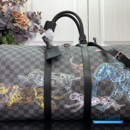 LV Keepall Bandoulière 50 (Damier Graphite Stamps Coated Canvas)