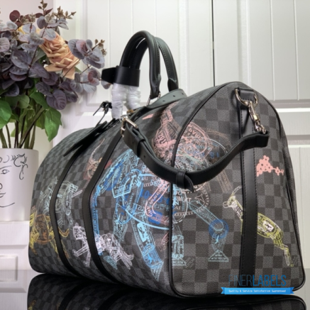 LV Keepall Bandoulière 50 (Damier Graphite Stamps Coated Canvas)