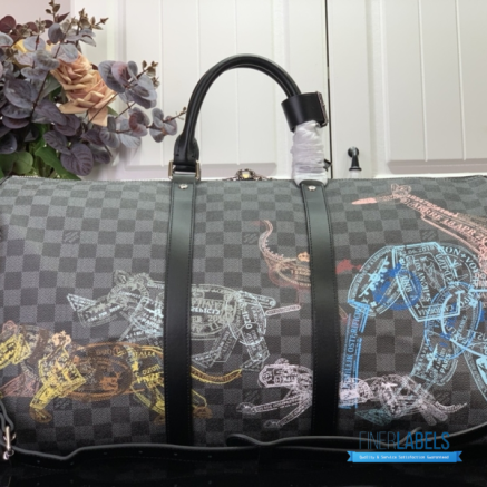 LV Keepall Bandoulière 50 (Damier Graphite Stamps Coated Canvas)