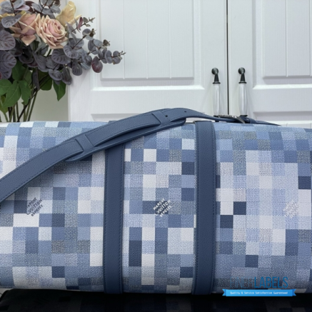 LV Keepall Bandoulière 45 (Denim Blue Damoflage Coated Canvas)