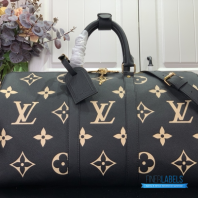 LV Keepall Bandoulière 45 (Black/Beige Monogram Empreinte Leather)
