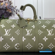 LV Keepall Bandoulière 45 (Khaki Green Monogram Giant Coated Canvas)