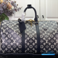 LV Keepall Bandoulière 45 (Ink Blue/White Monogram Shadow Leather)