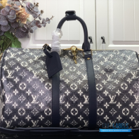 LV Keepall Bandoulière 45 (Ink Blue/White Monogram Shadow Leather)