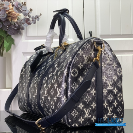 LV Keepall Bandoulière 45 (Ink Blue/White Monogram Shadow Leather)