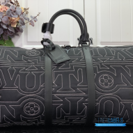 LV Keepall Bandoulière 45 (Black Nylon and Leather)