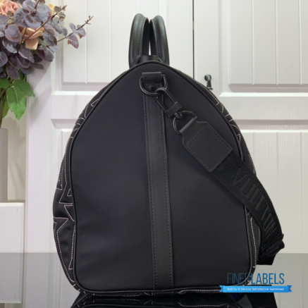 LV Keepall Bandoulière 45 (Black Nylon and Leather)