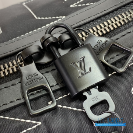 LV Keepall Bandoulière 45 (Black Nylon and Leather)