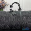 LV Keepall Bandoulière 45 (Black Nylon and Leather)