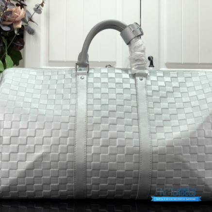 LV Keepall Bandoulière 50 (Silver Damier Glitter Leather)