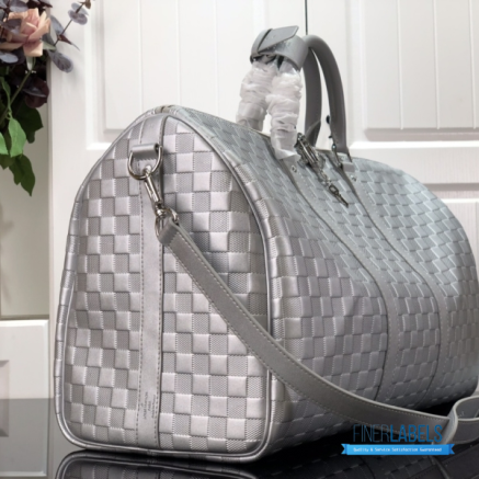 LV Keepall Bandoulière 50 (Silver Damier Glitter Leather)