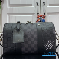 LV City Keepall 27 (Black Damier Infini Leather & Damier Graphite Canvas)