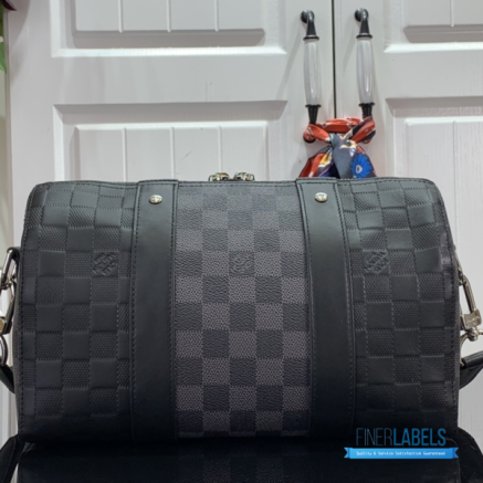 LV City Keepall 27 (Black Damier Infini Leather & Damier Graphite Canvas)