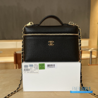 Chanel 26A Slim Vanity Case with Chain Small - Lunch Box (Black Grained Calfskin)