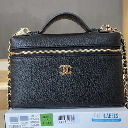 Chanel 26A Slim Vanity Case with Chain Small - Lunch Box (Black Grained Calfskin)