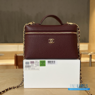 Chanel 26A Slim Vanity Case with Chain Small - Lunch Box (Maroon Grained Calfskin)