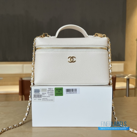 Chanel 26A Slim Vanity Case with Chain Small - Lunch Box (White Grained Calfskin)