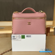 Chanel 26A Slim Vanity Case with Chain Small - Lunch Box (Pink Grained Calfskin)