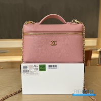 Chanel 26A Slim Vanity Case with Chain Small - Lunch Box (Pink Grained Calfskin)