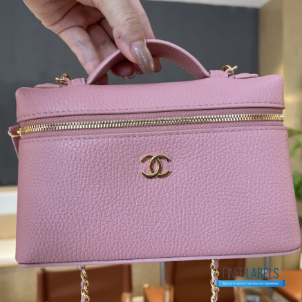 Chanel 26A Slim Vanity Case with Chain Small - Lunch Box (Pink Grained Calfskin)