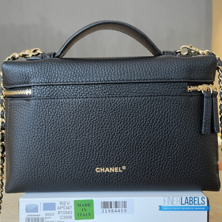 Chanel 26A Slim Vanity Case with Chain Medium- Lunch Box (Black Granulated Calfskin)
