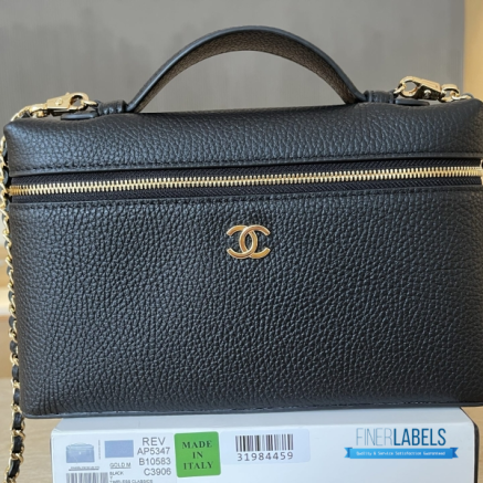 Chanel 26A Slim Vanity Case with Chain Medium- Lunch Box (Black Granulated Calfskin)