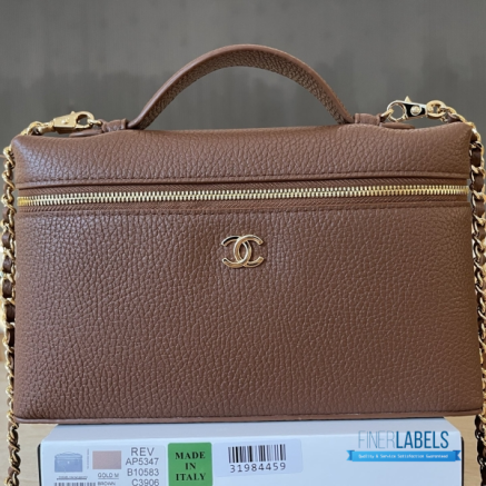 Chanel 26A Slim Vanity Case with Chain Medium- Lunch Box (Brown Granulated Calfskin)
