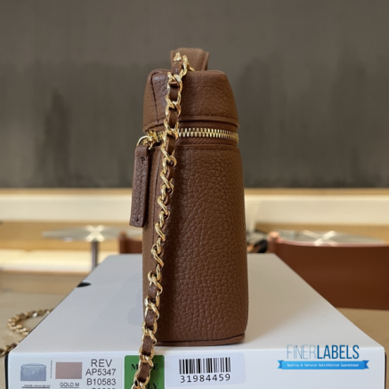 Chanel 26A Slim Vanity Case with Chain Medium- Lunch Box (Brown Granulated Calfskin)