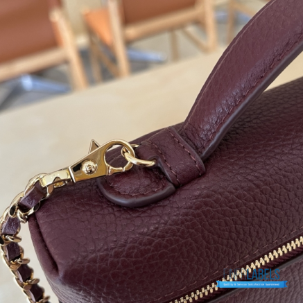 Chanel 26A Slim Vanity Case with Chain Medium- Lunch Box (Maroon Granulated Calfskin)